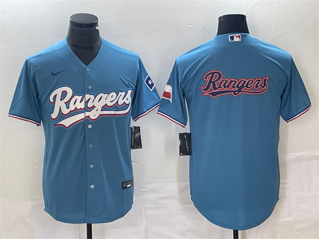 Men's Texas Rangers Blue Team Big Logo With Patch Cool Base Stitched Baseball Jersey